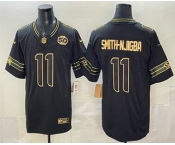 Men's Seattle Seahawks #11 Jaxon Smith-Njigba Black Gold 2025 FUSE 50th Season Patch Limited Stitched Jersey