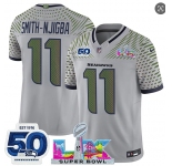 Men's Seattle Seahawks #11 Jaxon Smith-Njigba Gray 2025 F.U.S.E. Super Bowl LX Patch And 50th Season Patch “Rivalries” Vapor Limited Football Stitched Jers