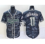 Men's Seattle Seahawks #11 Jaxon Smith-Njigba Grey With Patch Cool Base Stitched Baseball Jersey
