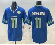 Men's Seattle Seahawks #11 Jaxon Smith-Njigba Royal FUSE 2025 NFC West Champions Patch Limited Stitched Jersey