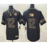 Men's Seattle Seahawks #12 Fan Black Gold 2025 FUSE 50th Season Patch Limited Stitched Jersey