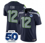 Men's Seattle Seahawks #12 Fan Navy 2025 F.U.S.E. 50th Anniversary Patch Vapor Limited Football Stitched Jersey