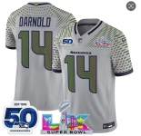 Men's Seattle Seahawks #14 Sam Darnold Gray 2025 F.U.S.E. Super Bowl LX Patch And 50th Season Patch “Rivalries” Vapor Limited Football Stitched Jersey