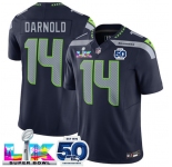 Men's Seattle Seahawks #14 Sam Darnold Navy 2025 F.U.S.E. Super Bowl LX Patch And 50th Season Patch Vapor Limited Football Stitched Jersey
