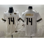 Men's Seattle Seahawks #14 Sam Darnold White Gold 2025 F.U.S.E. 50th Season Patch Vapor Limited Stitched Football Jersey