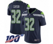 Men's Seattle Seahawks #32 Chris Carson Navy Blue Team Color Vapor Untouchable Limited Player 100th Season Football Jersey