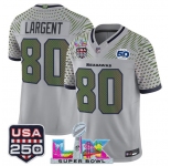 Men's Seattle Seahawks #80 Steve Largent Gray 2025 F.U.S.E. Super Bowl LX & US 250th anniversary Patch And 50th Season Patch “Rivalries†Vapor Limited Foot