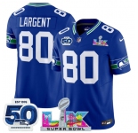 Men's Seattle Seahawks #80 Steve Largent Royal 2025 F.U.S.E. Super Bowl LX Patch And 50th Season Patch Vapor Throwback Limited Football Stitched Jersey