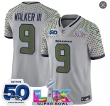 Men's Seattle Seahawks #9 Kenneth Walker III Gray 2025 F.U.S.E. Super Bowl LX Patch And 50th Season Patch “Rivalries†Vapor Limited Football Stitched Jerse