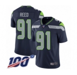 Men's Seattle Seahawks #91 Jarran Reed Navy Blue Team Color Vapor Untouchable Limited Player 100th Season Football Jersey