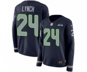 Women's Nike Seattle Seahawks #24 Marshawn Lynch Limited Navy Blue Therma Long Sleeve NFL Jersey