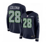 Women's Nike Seattle Seahawks #28 Justin Coleman Limited Navy Blue Therma Long Sleeve NFL Jersey