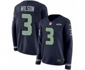 Women's Nike Seattle Seahawks #3 Russell Wilson Limited Navy Blue Therma Long Sleeve NFL Jersey