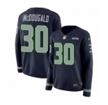 Women's Nike Seattle Seahawks #30 Bradley McDougald Limited Navy Blue Therma Long Sleeve NFL Jersey