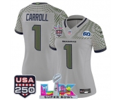 Women's Seattle Seahawks #1 Pete Carroll Gray 2025 F.U.S.E. Super Bowl LX & US 250th anniversary Patch And 50th Season Patch “Rivalries” Vapor Limited Foot