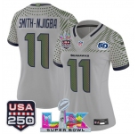 Women's Seattle Seahawks #11 Jaxon Smith-Njigba Gray 2025 F.U.S.E. Super Bowl LX & US 250th anniversary Patch And 50th Season Patch “Rivalries” Vapor Limit