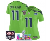 Women's Seattle Seahawks #11 Jaxon Smith-Njigba Green 2025 F.U.S.E. Super Bowl LX Patch And 50th Season & USA 250' Patch Vapor Limited Football Stitched Je