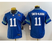 Women's Seattle Seahawks #11 Jaxon Smith-Njigba Royal 2024 F.U.S.E 50th Anniversary Patch Throwback Vapor Limited Stitched Football Jersey