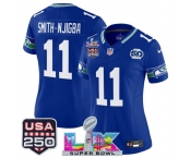 Women's Seattle Seahawks #11 Jaxon Smith-Njigba Royal 2025 F.U.S.E. Super Bowl LX Patch And 50th Season & USA 250' Patch Vapor Throwback Limited Stitched F
