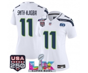 Women's Seattle Seahawks #11 Jaxon Smith-Njigba White 2025 F.U.S.E. Super Bowl LX Patch And 50th Season & USA 250' Patch Vapor Limited Football Stitched Je