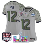 Women's Seattle Seahawks #12 Fan Gray 2025 F.U.S.E. Super Bowl LX & US 250th anniversary Patch And 50th Season Patch “Rivalries” Vapor Limited Football Sti