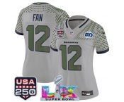 Women's Seattle Seahawks #12 Fan Gray 2025 F.U.S.E. Super Bowl LX & US 250th anniversary Patch And 50th Season Patch “Rivalries” Vapor Limited Football Sti