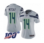 Women's Seattle Seahawks #14 D.K. Metcalf Grey Alternate Vapor Untouchable Limited Player 100th Season Football Jersey