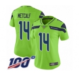 Women's Seattle Seahawks #14 D.K. Metcalf Limited Green Rush Vapor Untouchable 100th Season Football Jersey