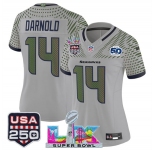 Women's Seattle Seahawks #14 Sam Darnold Gray 2025 F.U.S.E. Super Bowl LX & US 250th anniversary Patch And 50th Season Patch “Rivalries” Vapor Limited Foot