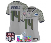 Women's Seattle Seahawks #14 Sam Darnold Gray 2025 F.U.S.E. Super Bowl LX & US 250th anniversary Patch And 50th Season Patch “Rivalries” Vapor Limited Foot