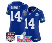 Women's Seattle Seahawks #14 Sam Darnold Royal 2025 F.U.S.E. Super Bowl LX Patch And 50th Season & USA 250' Patch Vapor Throwback Limited Stitched Football