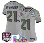 Women's Seattle Seahawks #21 Devon Witherspoon Gray 2025 F.U.S.E. Super Bowl LX & US 250th anniversary Patch And 50th Season Patch “Rivalries†Vapor Limite