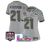 Women's Seattle Seahawks #21 Devon Witherspoon Gray 2025 F.U.S.E. Super Bowl LX & US 250th anniversary Patch And 50th Season Patch “Rivalries” Vapor Limite