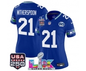 Women's Seattle Seahawks #21 Devon Witherspoon Royal 2025 F.U.S.E. Super Bowl LX Patch And 50th Season & USA 250' Patch Vapor Throwback Limited Stitched Fo