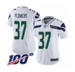 Women's Seattle Seahawks #37 Tre Flowers White Vapor Untouchable Limited Player 100th Season Football Jersey