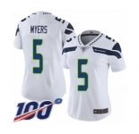 Women's Seattle Seahawks #5 Jason Myers White Vapor Untouchable Limited Player 100th Season Football Jersey