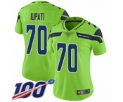 Women's Seattle Seahawks #70 Mike Iupati Limited Green Rush Vapor Untouchable 100th Season Football Jersey
