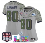 Women's Seattle Seahawks #80 Steve Largent Gray 2025 F.U.S.E. Super Bowl LX & US 250th anniversary Patch And 50th Season Patch “Rivalries” Vapor Limited Fo