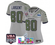 Women's Seattle Seahawks #80 Steve Largent Gray 2025 F.U.S.E. Super Bowl LX & US 250th anniversary Patch And 50th Season Patch “Rivalries” Vapor Limited Fo