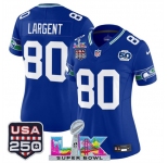 Women's Seattle Seahawks #80 Steve Largent Royal 2025 F.U.S.E. Super Bowl LX Patch And 50th Season & USA 250' Patch Vapor Throwback Limited Stitched Footba