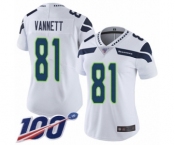 Women's Seattle Seahawks #81 Nick Vannett White Vapor Untouchable Limited Player 100th Season Football Jersey