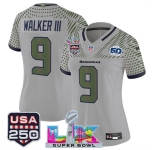 Women's Seattle Seahawks #9 Kenneth Walker III Gray 2025 F.U.S.E. Super Bowl LX & US 250th anniversary Patch And 50th Season Patch “Rivalries” Vapor Limite