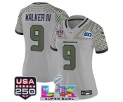 Women's Seattle Seahawks #9 Kenneth Walker III Gray 2025 F.U.S.E. Super Bowl LX & US 250th anniversary Patch And 50th Season Patch “Rivalries” Vapor Limite