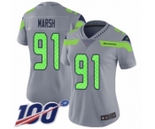 Women's Seattle Seahawks #91 Cassius Marsh Limited Silver Inverted Legend 100th Season Football Jersey