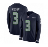 Youth Nike Seattle Seahawks #3 Russell Wilson Limited Navy Blue Therma Long Sleeve NFL Jersey