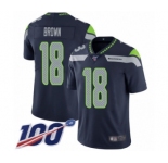 Youth Seattle Seahawks #18 Jaron Brown Navy Blue Team Color Vapor Untouchable Limited Player 100th Season Football Jersey