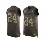 Men Nike Los Angeles Chargers #24 Trevor Williams Limited Green Salute to Service Tank Top NFL Jersey