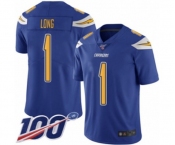 Men's Los Angeles Chargers #1 Ty Long Limited Electric Blue Rush Vapor Untouchable 100th Season Football Jersey