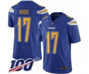 Men's Los Angeles Chargers #17 Philip Rivers Limited Electric Blue Rush Vapor Untouchable 100th Season Football Jersey