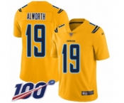 Men's Los Angeles Chargers #19 Lance Alworth Limited Gold Inverted Legend 100th Season Football Jersey